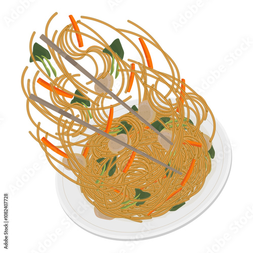 Vector Illustration Logo Clipart Levitation Bihun goreng Fried Rice Stick or Fried rice noodles