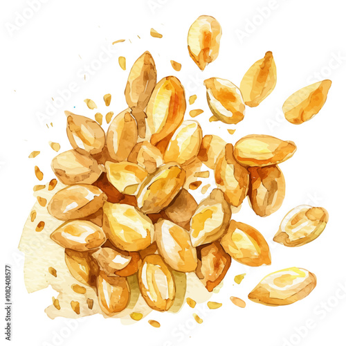 A watercolor drawing of a set of sesame seeds, isolated on a white background. Sesame seeds vector.