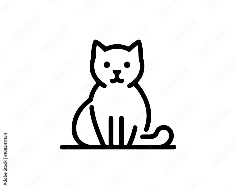 Obraz premium Minimal thin line cat logo vector template. Outline cat icon symbol vector illustration.