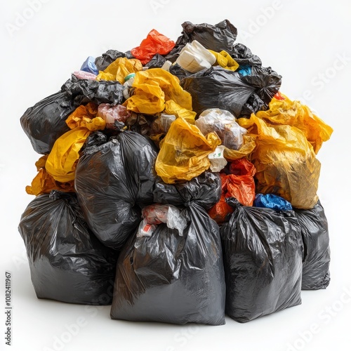 Pile of Garbage Isolated on White Background, Perfect for Environmental Concepts, Recycling, and Waste Management