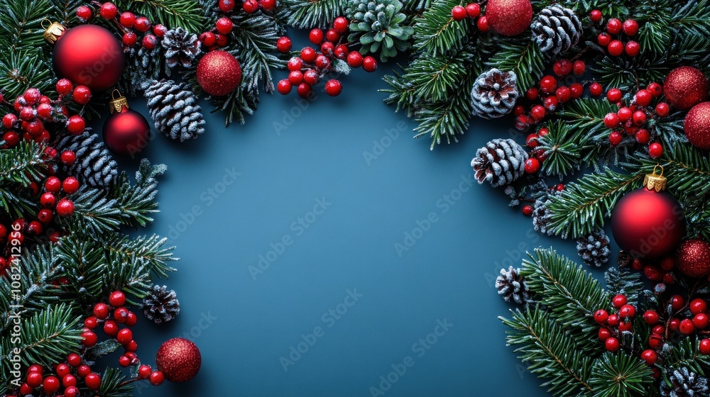 Festive arrangement of pine branches and ornaments for the holidays. Festive arrangement of pine branches and ornaments for the holidays.