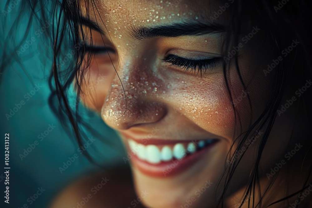 Happy smiling girl with wet face and hair enjoying summer vacation Happy smiling girl with wet face and hair enjoying summer vacation