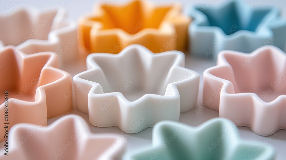 Fototapeta premium A row of star-shaped cookie cutters in various colors