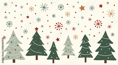 Simple Christmas Tree Illustration with Festive Stars
