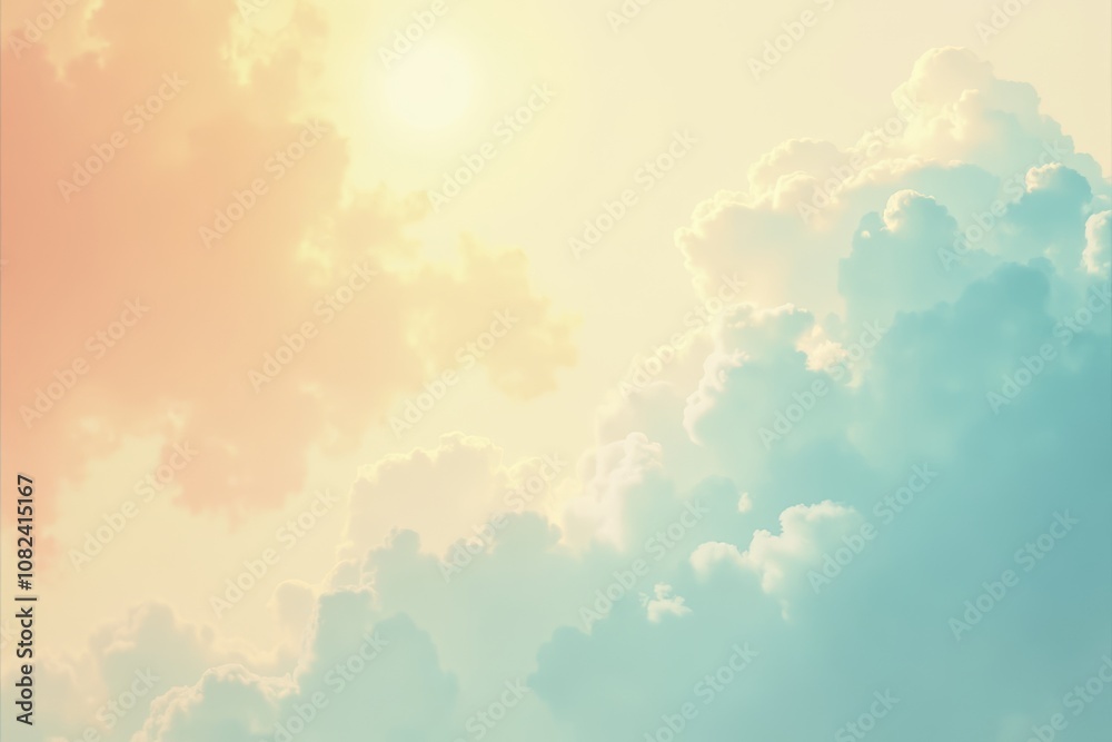 Obraz premium Pastel sky with fluffy clouds in soft colors