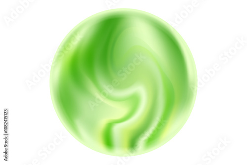 Cute green glowing magic sphere or planet isolated, transparent background. Cute 3d glass sphere icon or bubble with blurred texture. Aesthetic watercolor gradient round shape design element.