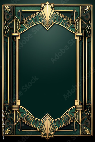 Golden art deco frame with ornament. Retro golden art deco or art nouveu frame in roaring 20s style. photo