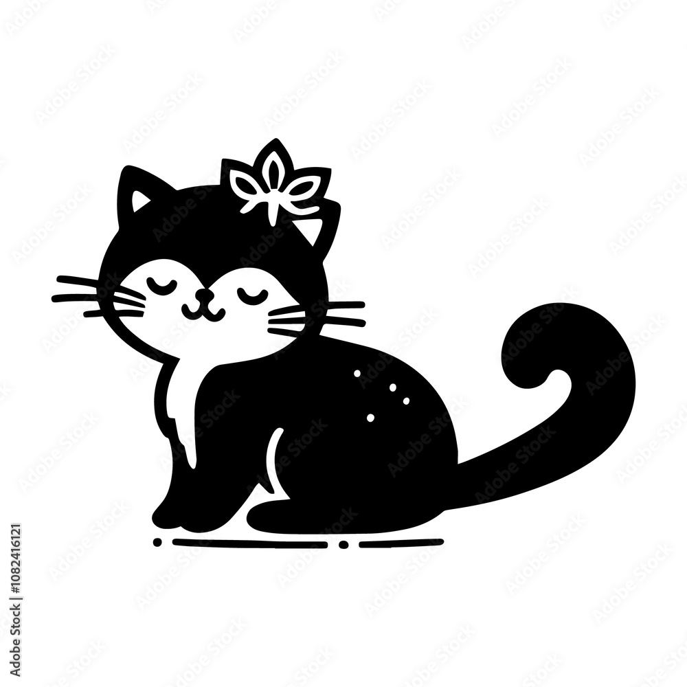 Cute black cat with a flower on its head silhouette art style vector
Cute black cat with a flower on its head silhouette art style vector