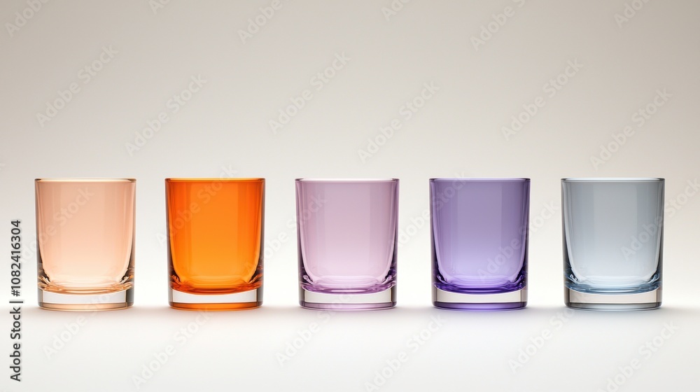 A row of five glasses, each with a different color A row of five glasses, each with a different color