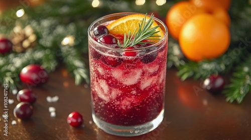 Iced Cranberry Orange Juice with Rosemary on a Festive Table