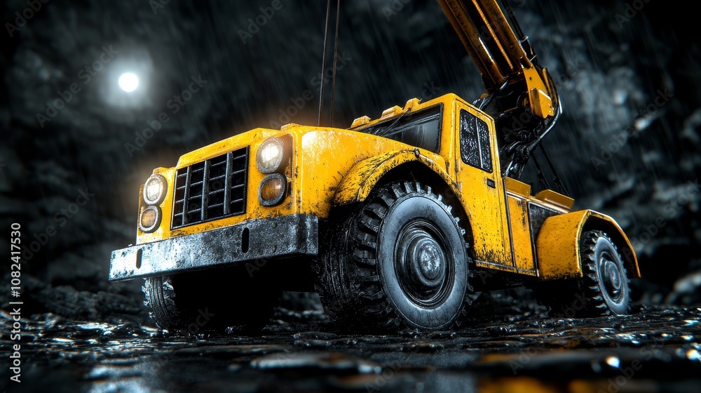 Yellow Construction Crane in a Quarry Heavy Machinery Industrial Equipment Mining Construction Site Yellow Construction Crane in a Quarry Heavy Machinery Industrial Equipment Mining Construction Site