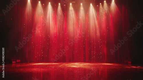 Dramatic Red Stage Lighting with Soft Glow and Twinkling Effects for Theatrical Performances, Concerts, Dance Shows, and Artistic Productions