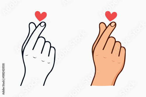 The finger heart symbol, a popular Korean gesture of affection, depicted as an icon. It's a hand gesture that forms a heart shape and is often used to express love and appreciation.