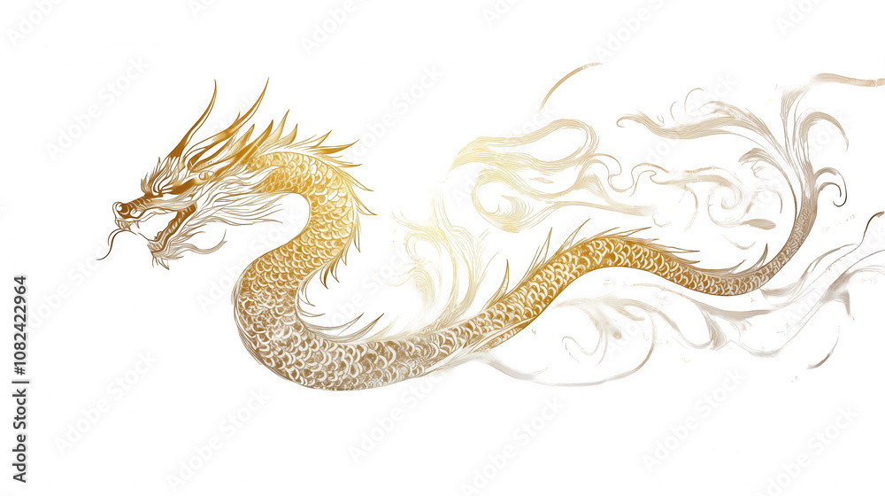Golden Traditional Dragon Illustration for Chinese New Year Festival, Isolated on White, PNG File, Transparent Background
Golden Traditional Dragon Illustration for Chinese New Year Festival, Isolated on White, PNG File, Transparent Background