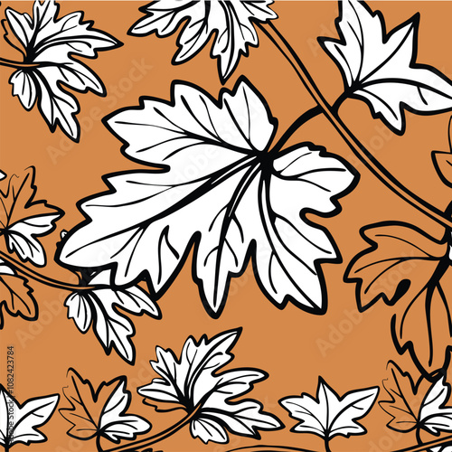 Seamless autumn leaves pattern on colored background. Abstract art vintage colors tropical leaves  vector illustration.