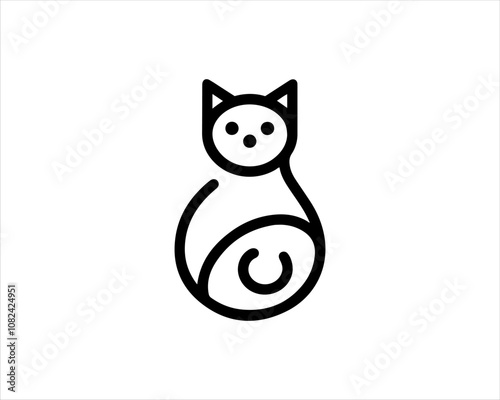 Minimal thin line cat logo vector template. Outline cat icon symbol vector illustration.