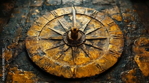 Ancient Sundial Texture Close-Up of Antique Metal Dial. Generative AI photo