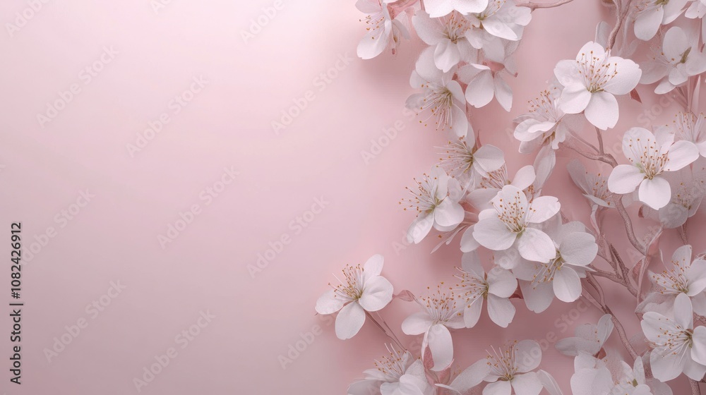 Delicate White Flowers on Soft Pink Background Delicate White Flowers on Soft Pink Background