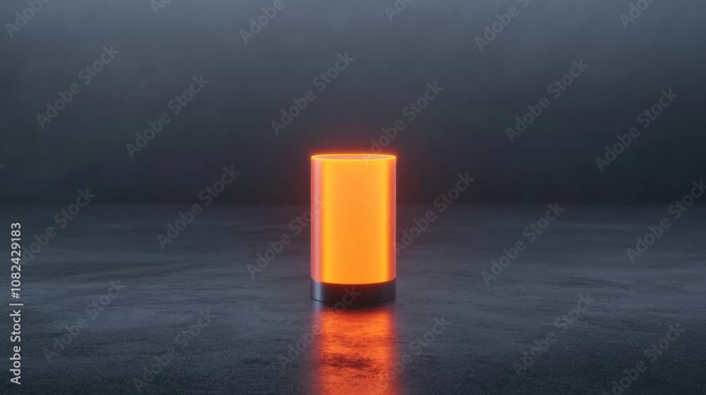 A small orange object is lit up in a dark room A small orange object is lit up in a dark room