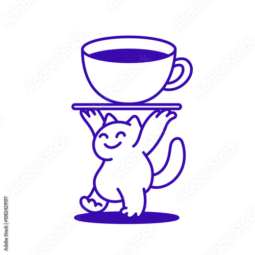 Vector logo design template and graphic elements for advertising, branding, posters and banners, funny cartoon illustrations with smiling character, coffee cup mascot, print and sticker