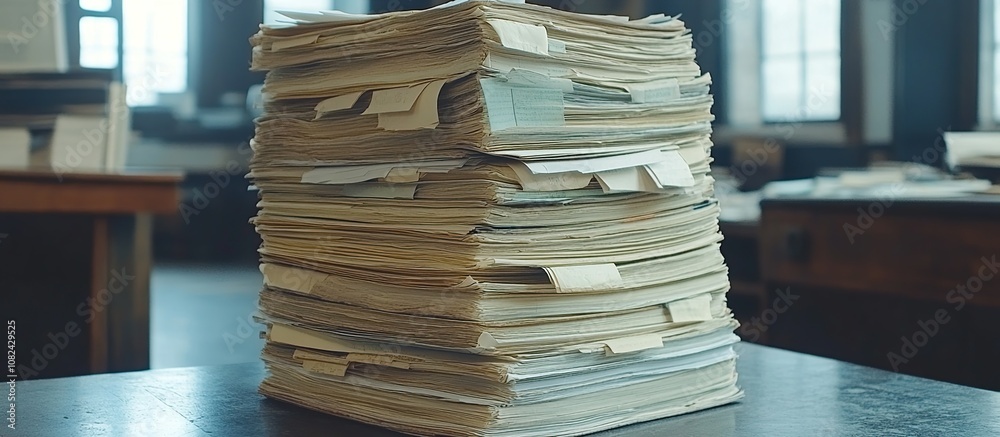 Fototapeta premium A Large Stack of Papers on a Table