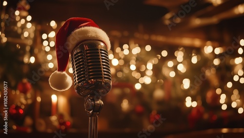 microphone in a Christmas hat