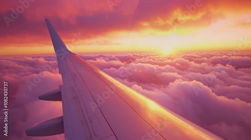 Beautiful Sunset View from Airplane Wing