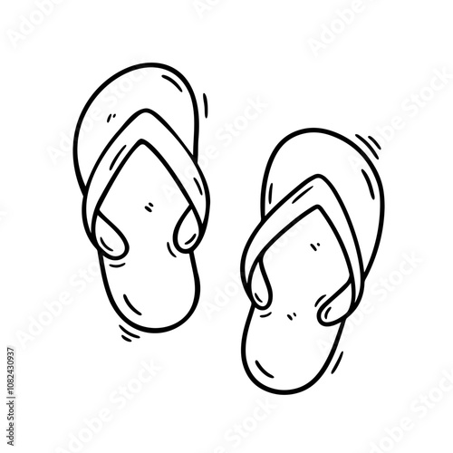 Minimalist black and white doodle of a pair of flip flops. Perfect for summer, beach themes, or casual designs in digital and print media