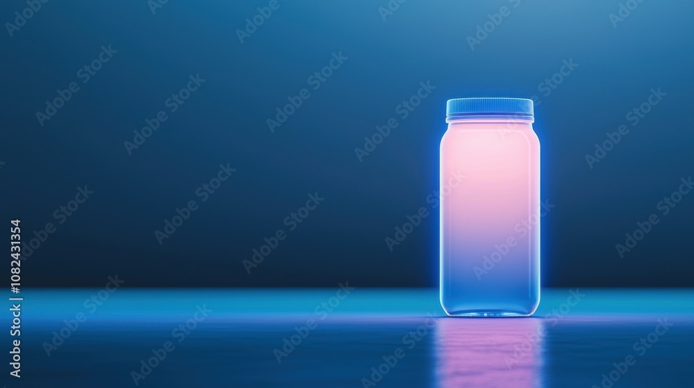 A jar is sitting on a table with a blue background A jar is sitting on a table with a blue background