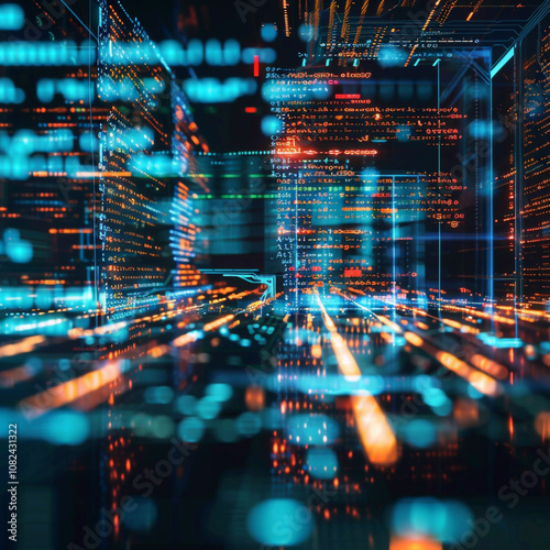 Digital technology, software development concept. Coding programmer, software engineer circuit board on virtual screen, internet of things.
