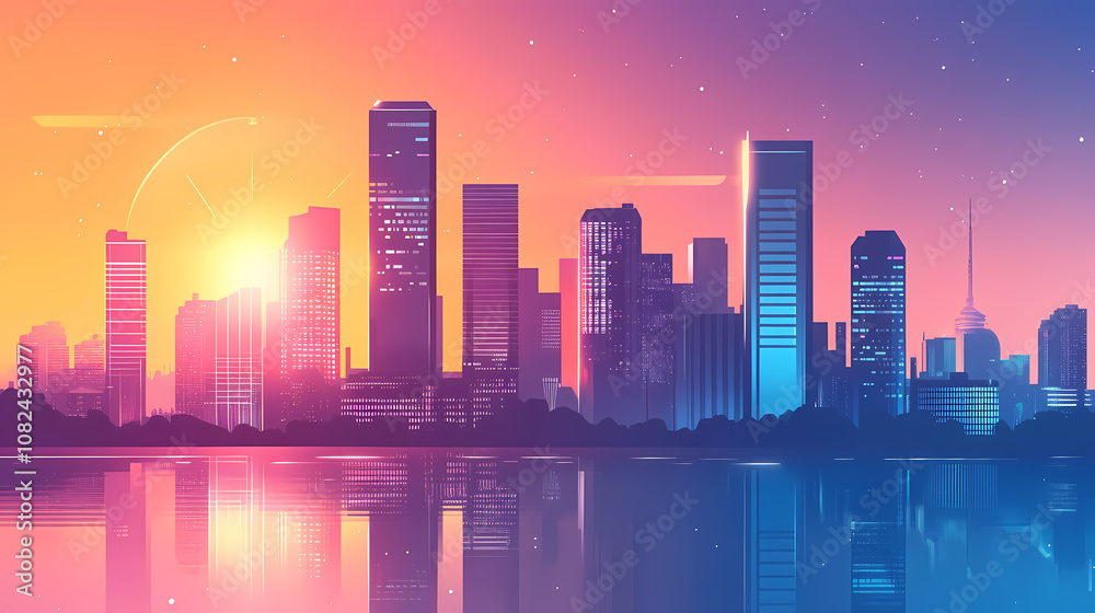 Futuristic cityscape at dusk. Futurity. Illustration Futuristic cityscape at dusk. Futurity. Illustration