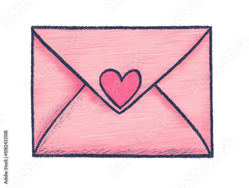 A cute pink envelope with a heart symbol, perfect for love letters and romantic messages.