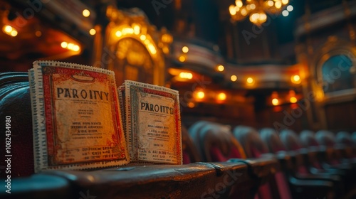 Vintage Theater Tickets and Playbill in Classic Theater Setting. Generative AI photo