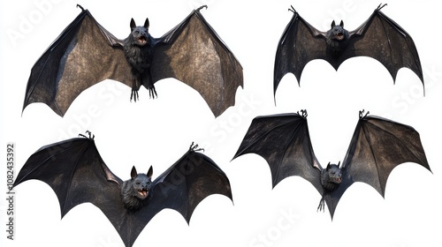 Black bats, perfect for Halloween decorations. You can use these images as a vector file or a PNG file with a transparent background. photo