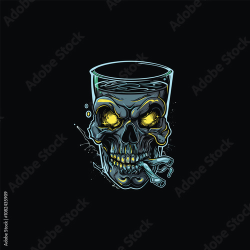 Head skull glass logo design template