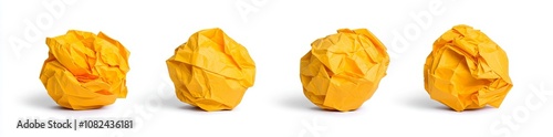 Imaginary waste, garbage of crumpled yellow paper wads on transparent background. Concept of rejection, mistake, and rubbish with wrinkled yellow paper wads. Concept of rejection, mistake, and