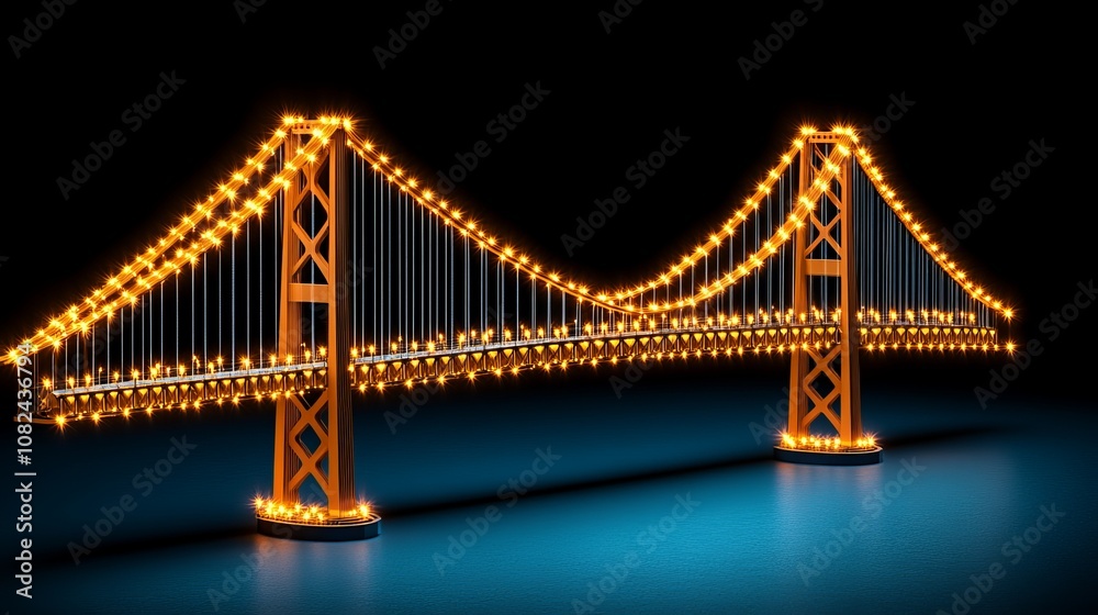 Fototapeta premium Illuminated Golden Gate Bridge Nighttime Architecture Landmark 3D Rendering
