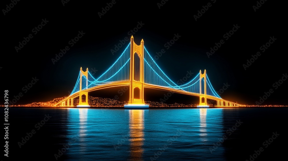 Fototapeta premium Illuminated Suspension Bridge Over Cityscape at Night