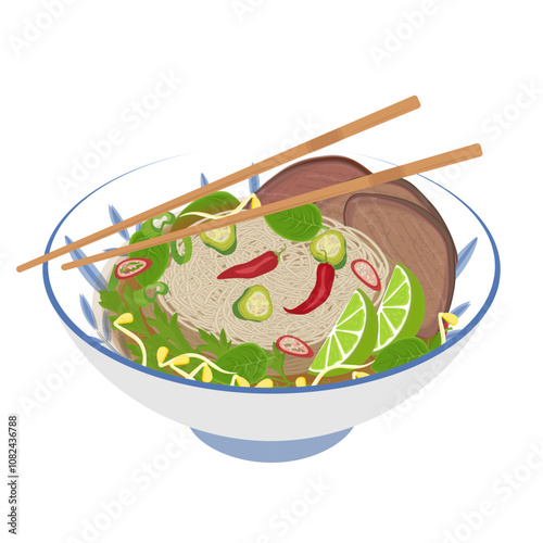 Vector Illustration Logo Clipart Vietnamese rice noodles Pho Noodles or Pho bo Noodles