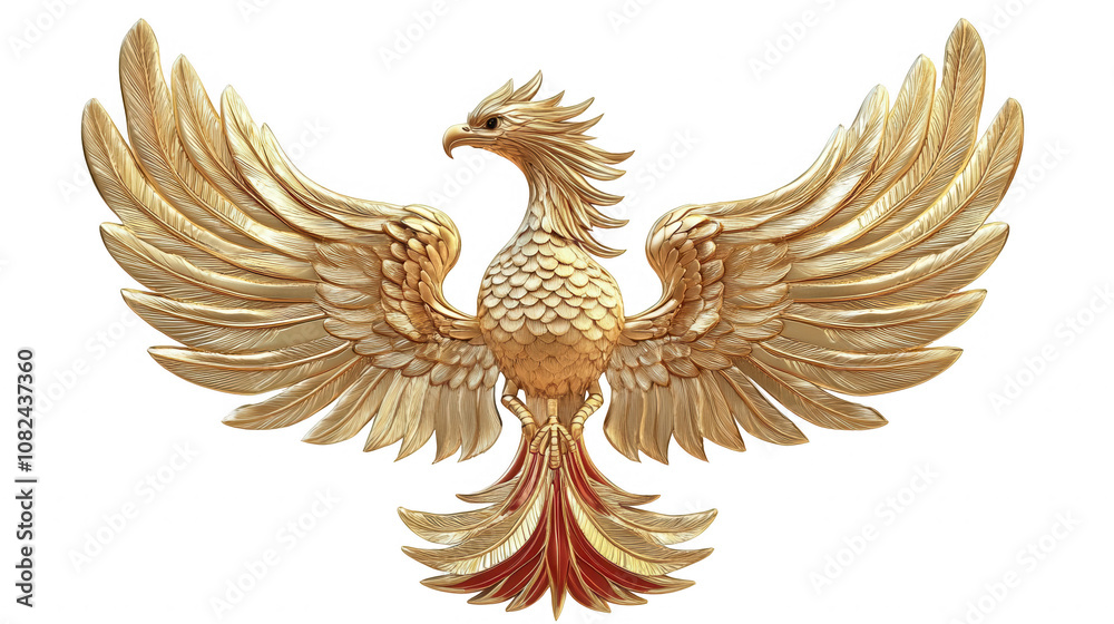 Obraz premium Golden Phoenix in Red and Gold Theme for Chinese New Year Festival, Isolated on White, PNG File, Transparent Background