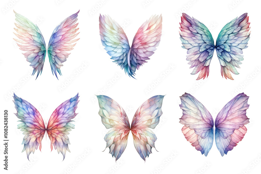 Fototapeta premium Fairy Wings Watercolor Collection Bundle Set Isolated on a Transparent Background