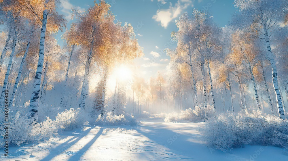 Sunny day in a winter park against the backdrop of clouds floating across the blue sky. Sunny day in a winter park against the backdrop of clouds floating across the blue sky.