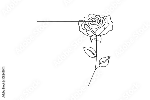 Continuous One line rose flower with editable stroke photo