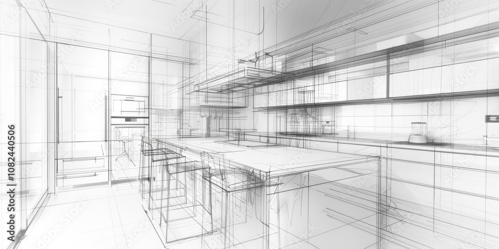 An interior design sketch with artistic lines of a bohemian living space An interior design sketch with artistic lines of a bohemian living space