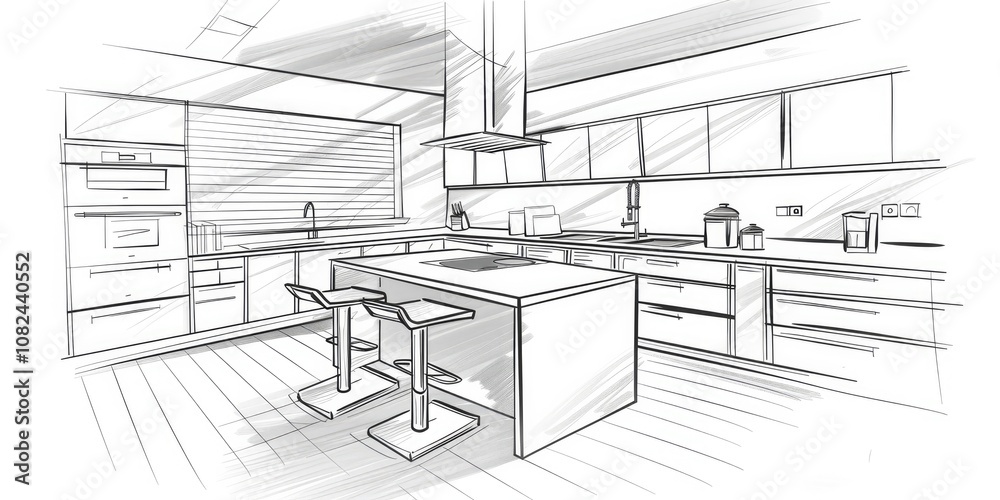 An interior design sketch with artistic lines of a bohemian living space An interior design sketch with artistic lines of a bohemian living space