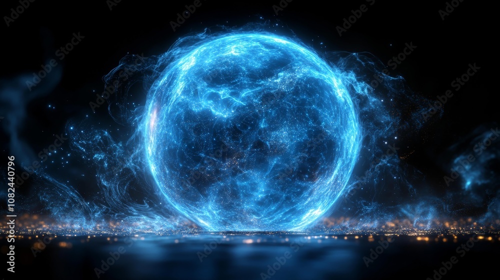 Obraz premium Glowing Digital Sphere in Deep Space. Generative AI