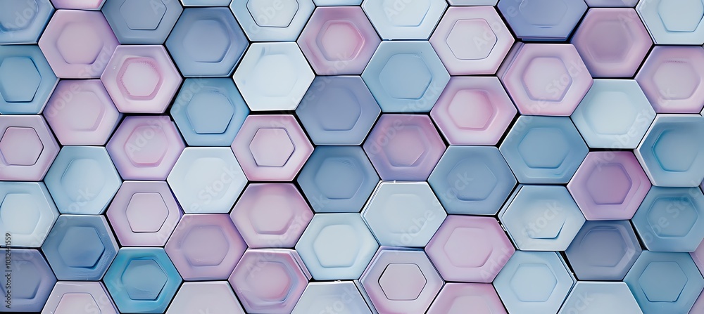 Fototapeta premium Abstract Background with Hexagonal Honeycomb Patterns in Shades of Purple and Soft Hues