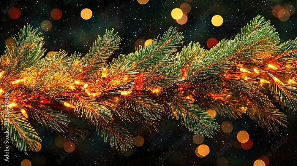Fototapeta premium Christmas Lights on Pine Branch