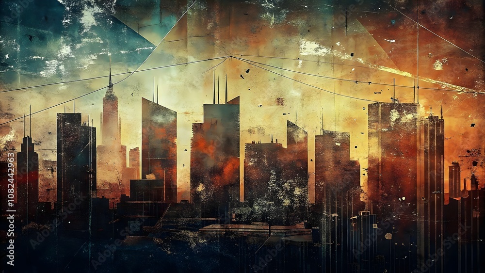 Fototapeta premium Urban Skyline Silhouette Abstract Art Design Texture Colorful Perspectives