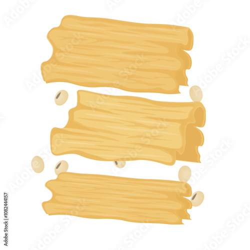 Vector Illustration Logo Clipart Levitation Dry tofu skin or Yuba bean curd skin with soya bean 